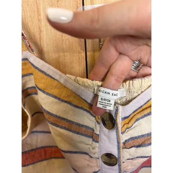 American Eagle AE Linen Cropped Striped Tank Ruched Back Size S - Picture 5 of 7